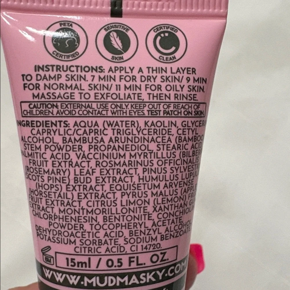 NWT MUDMASKY Pearl Polish Superglow Pink Clay Mask 15ml/ 0.5 fl oz